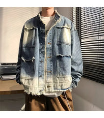 American Short Cowboy Jackets Outwear High Street Raw Edge Design Denim Jacket Man Woman Hip Hop Retro Wash Cargo Coats y2k voguable