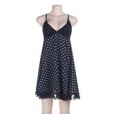 Voguable Y2k Polka Dot Print V Neck Lace Patchwork Summer Sexy Slim Short Off Shoulder Fashion Dresses voguable