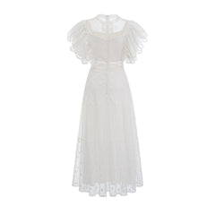 Fashion Black Polka Dot Perspective Dress Women's Round Neck Slim Fly Sleeves Ankle-length Dresses Summer New 3A102 voguable