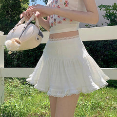 y2k Skirt Women Coquette Clothes White Lace Trim Low Rise Flowy A Line Short Skirts 2000s Fairycore Skirt Streetwear voguable