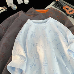 Men Loose Fit Cotton T Shirt Round Neck Breathable Rose Flower Print Tee Summer Casual Streetwear Soft Comfortable Trendy 2024 voguable