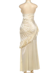 Voguable Elegant Satin Backless Dress Women Classic Halter V-Neck Ruched Sleeveless Trend Fashion Birthday Party Club Vestidos voguable