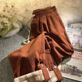 Voguable Fashion Plaid Corduroy Wide Leg Pants High Waist Elastic Loose Korean Casual Trousers Spring Fall Drawstring Straight Pants voguable