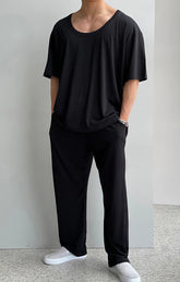 Voguable American Sle Hard Man U-Ne T-irt Muscle Men Elastic Loose oulder ort Sve Low Ne Ice Silk Modal Trendy Top voguable