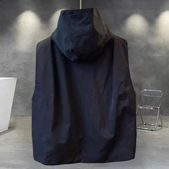 Voguable Workwear Cargo Vest Coat Couple Solid Color Hooded Outer Vest Autumn Korean Punk Pocket Hooded Jacket Unisex Loose Streetwear voguable