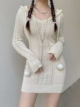 Hooded Knitted Sweater Hairball Mini Dress mysite
