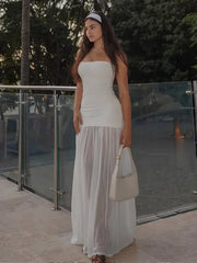 Strapless Sleeveless Slim Fit Patchwork Hem Women's Dress Solid Color Off Shoulder Hite Dresses Holiday Lady Beach Vestidos