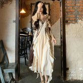 French Fashion Retro Vacation Style Camisole Dress+cardigan Two-piece Set Summer Temperament Long Dresses Female Clothing voguable