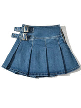 Summer New Denim Y2k Skirt with Pleats and Belt 90s E-girl Korean Skirts For Women High Street Jeans Short Bottom voguable