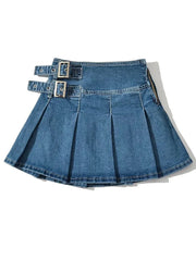 Summer New Denim Y2k Skirt with Pleats and Belt 90s E-girl Korean Skirts For Women High Street Jeans Short Bottom voguable