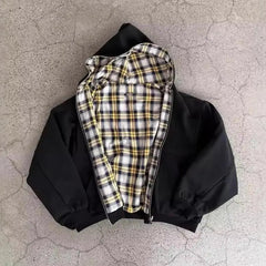 Voguable Double-Sided Wear Plaid Patchwork Hoodie Men's Fashionable Zipper Splicing Autumn Winter Thickened Casual Color Sweatshirt voguable