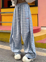 Streetwear Y2K Plaid Pants Women Vintage American High Waist Scimitar Pants Harajuku Oversize Loose Bf Casual Trousers New voguable