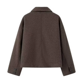 Autumn New Women's Fashion Style Versatile Simple Straight Tube Short Flip Collar Woolen Coat Pbong