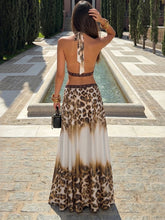 Voguable Sexy Backless Long Dress Woman Leopard Print Bandage Halter Deep V-Neck Sleeveless Evening Club Party Fashion Bodycon voguable