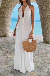 Voguable Spring/Summer New Women's Fashion Elegant Casual Style Hanging Collar Deep V-Back Dress Women's Wear voguable
