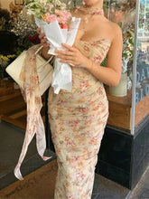 Sweet Chic Floral Print Fish Bone Tube Top And Long Skirt 2 Piece Set Tight Tank + Zipper Skirt Vacation Party Woman Sets 2025 voguable