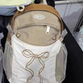 Women Students Travel Bags Patchwork Contrast Color Schoolbags Preppy Chic Kawaii Bow Embroidery Backpacks Y2k Aesthetic Fashion voguable
