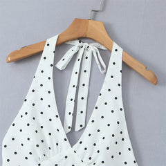 Vintage Polka Dot Halter Dresses Women Sexy Backless A-line Holiday Party Dress Summer Robe
