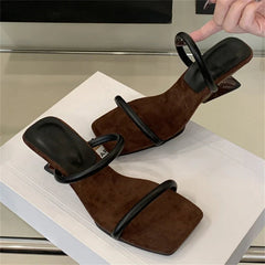 Voguable Summer Fashion Square Toe Woman Slippers Pumps Design Narrow Band Strange Low Heels Female Shoes voguable