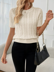 Women's casual pullover solid color short sleeved knitted sweater voguable