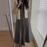 Voguable Women Casual Sleeveless Round Neck Solid Color Dresses 2023 Summer Japan Style Loose Fit High Waist Camisole Elegant Dress voguable