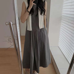 Voguable Women Casual Sleeveless Round Neck Solid Color Dresses 2023 Summer Japan Style Loose Fit High Waist Camisole Elegant Dress voguable