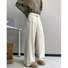 Black Belt Suit Pants Men Fashion Society Mens Dress Pants Korean Loose Wide Leg Pants Mens Office Formal Trousers Plus Size voguable