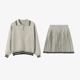 College Style Elegant Sweater Skirt Suit Women Fashion Polo Neck Tops + Pleated Mini Skirt Harajuku Knit Casual Two Piece Suit Pbong