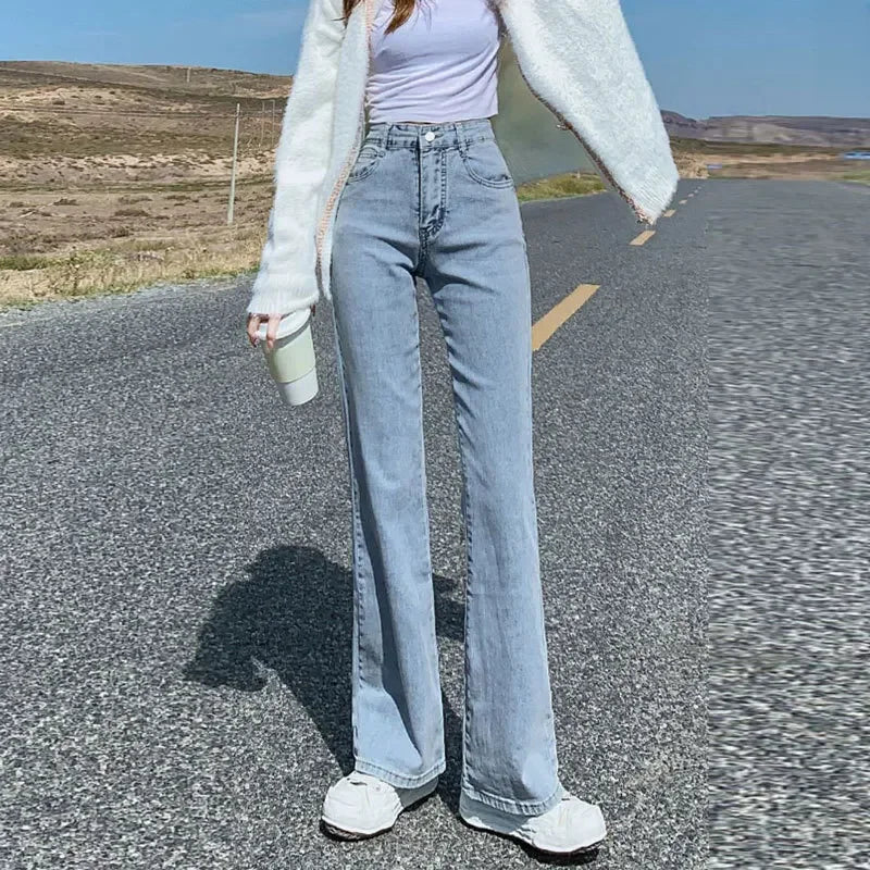 High-waisted Slimming Women's Jeans Petite Size Stretchy Floor-length Trousers Denim Fabric voguable