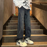 Straight Leg Jeans Men Washed Solid Trousers Panel Design Denim Pants Autumn Fall Male Wear New 2025 High-quality denim pants voguable