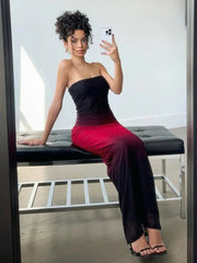 Off-shoulder Backless Sexy Maxi Dress For Women Gown Gradient Strapless Sleeveless Bodycon Club Long Dress Vestido voguable