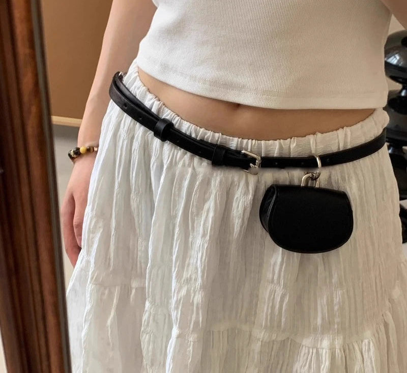 Korean Fashion All Match Mini Handbags Women Vintage Ins Belt Purses Solid Leather Streetwear Simple Waist Packs Y2k Aesthetic voguable
