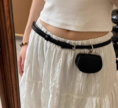 Korean Fashion All Match Mini Handbags Women Vintage Ins Belt Purses Solid Leather Streetwear Simple Waist Packs Y2k Aesthetic voguable