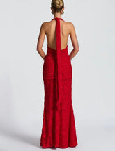 Voguable Summer new women's fashionable and sexy deep V-shaped backless hip dress, with lace up pleats and fish tail long skirt voguable