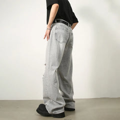 Voguable Ripped Jeans Men High Street Male Hip Hop Distressed Denim Wide Leg Pants Casual Trousers Vintage Streetwear Loose voguable