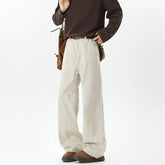 Straight Leg Cotton Pants Semi Elastic Waistband Classic Solid Business Casual Mens Office Comfortable Trousers voguable