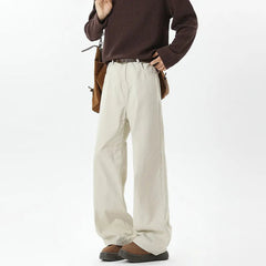 Straight Leg Cotton Pants Semi Elastic Waistband Classic Solid Business Casual Mens Office Comfortable Trousers voguable