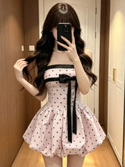 Voguable Summer Fairy Y2k Sweet Kawaii Lolita Dress Women Japanese Vintage Lace Bow Ruffle Cake Dress Harajuku Slim Bandage Dress voguable