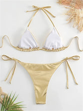 Voguable Sexy Brozing Gold Bikinis Sets Women Push Up Micro Bikini Swimsuit 2024 Brazilian Beach Bathing Suit Tie Side Triangle Swimwear voguable