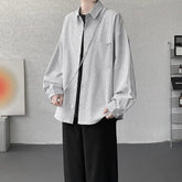Voguable Men's Casual Shirt Single Breasted Striped Long Sleeve Shirt with Chest Pocket Loose Fit ComfortableShirt for Office Wear voguable