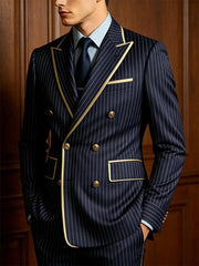 Voguable Striped Slim Fit Men's 2-Piece Suit Set Double Breasted Jacket Business Casual Pants Formal Groom Wedding Dress Party Tuxedo voguable