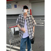 Summer Short Sleeved Shirt Men Retro Plaid Shirt Men Streetwear Korean Loose Casual Shirt Man Fashion Shirts Large Size 4XL voguable