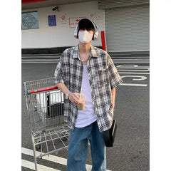 Summer Short Sleeved Shirt Men Retro Plaid Shirt Men Streetwear Korean Loose Casual Shirt Man Fashion Shirts Large Size 4XL voguable