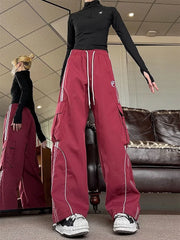 Voguable American Retro Y2K Cargo Pants Women Harajuku Oversize Hip Hop Straight Trousers Bf Autumn Streetwear Casual Vintage Pant voguable