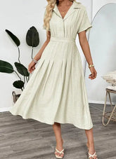 Voguable Women's Dress Solid Color Collar Shirt Dress Summer New Casual Commuter Women's Wear voguable