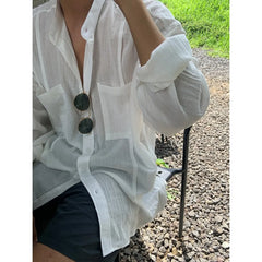 Voguable Beach Long Sleeve Linen Shirt, Men's Solid Color Loose, South Korea Popular Leisure Linen Shirt, Travel & Outdoor Wear voguable