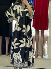 Voguable Women's V-neck fashionable casual printed loose casual long sleeved dress for autumn new women's clothing voguable