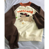Voguable Womens Clothing Cute Embroidery Street Sweatshirt Pullover Shirt Letter Printing Long Sleeves Casual Warm Oversize Ladies Tops voguable