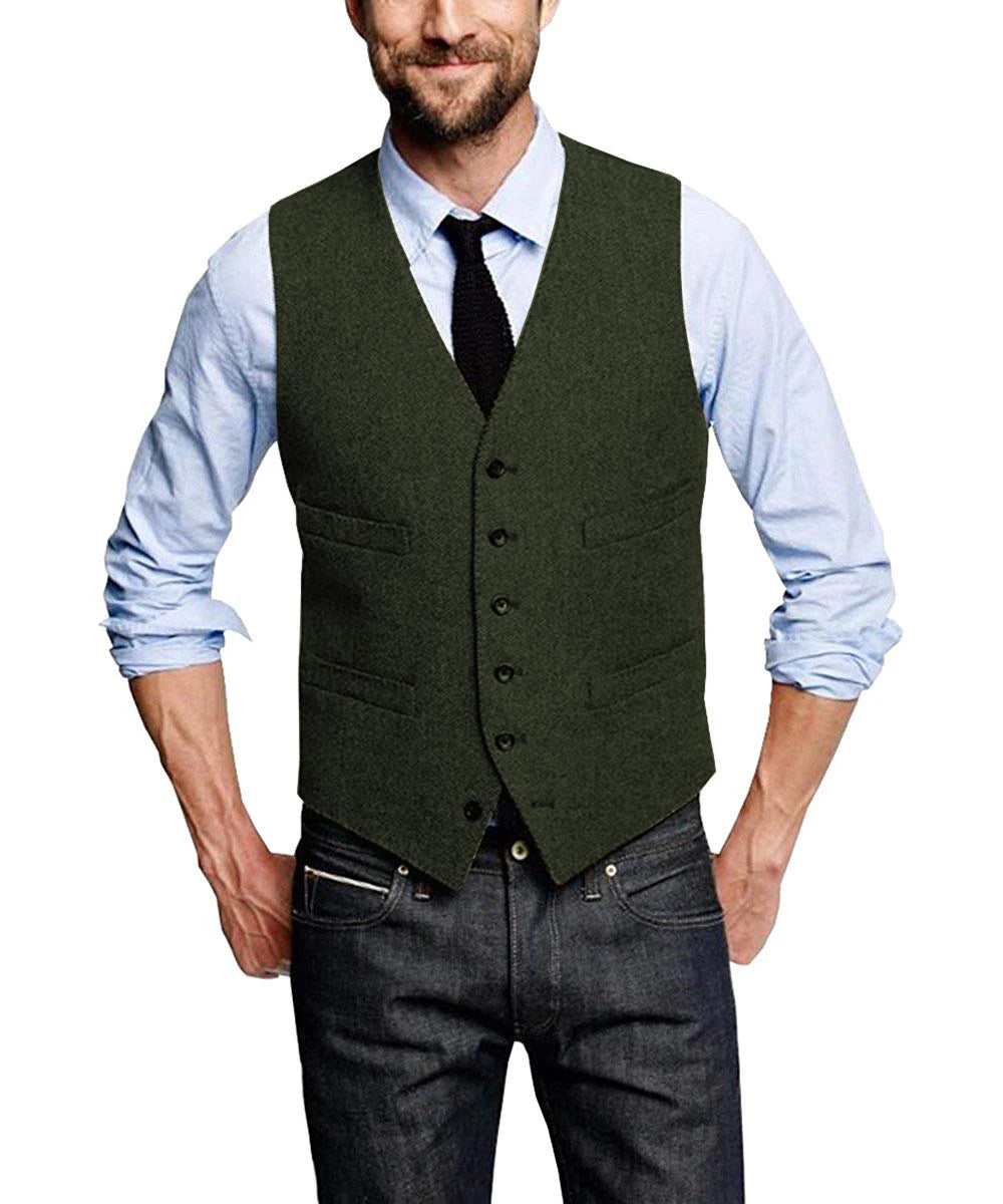 Men's Classic Vest Single Breasted Slim Fit Vintage Modern Waistcoat Casual Gilet Herringbone Wedding voguable