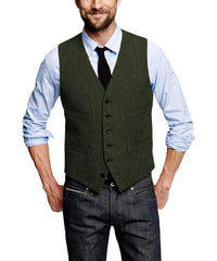 Men's Classic Vest Single Breasted Slim Fit Vintage Modern Waistcoat Casual Gilet Herringbone Wedding voguable